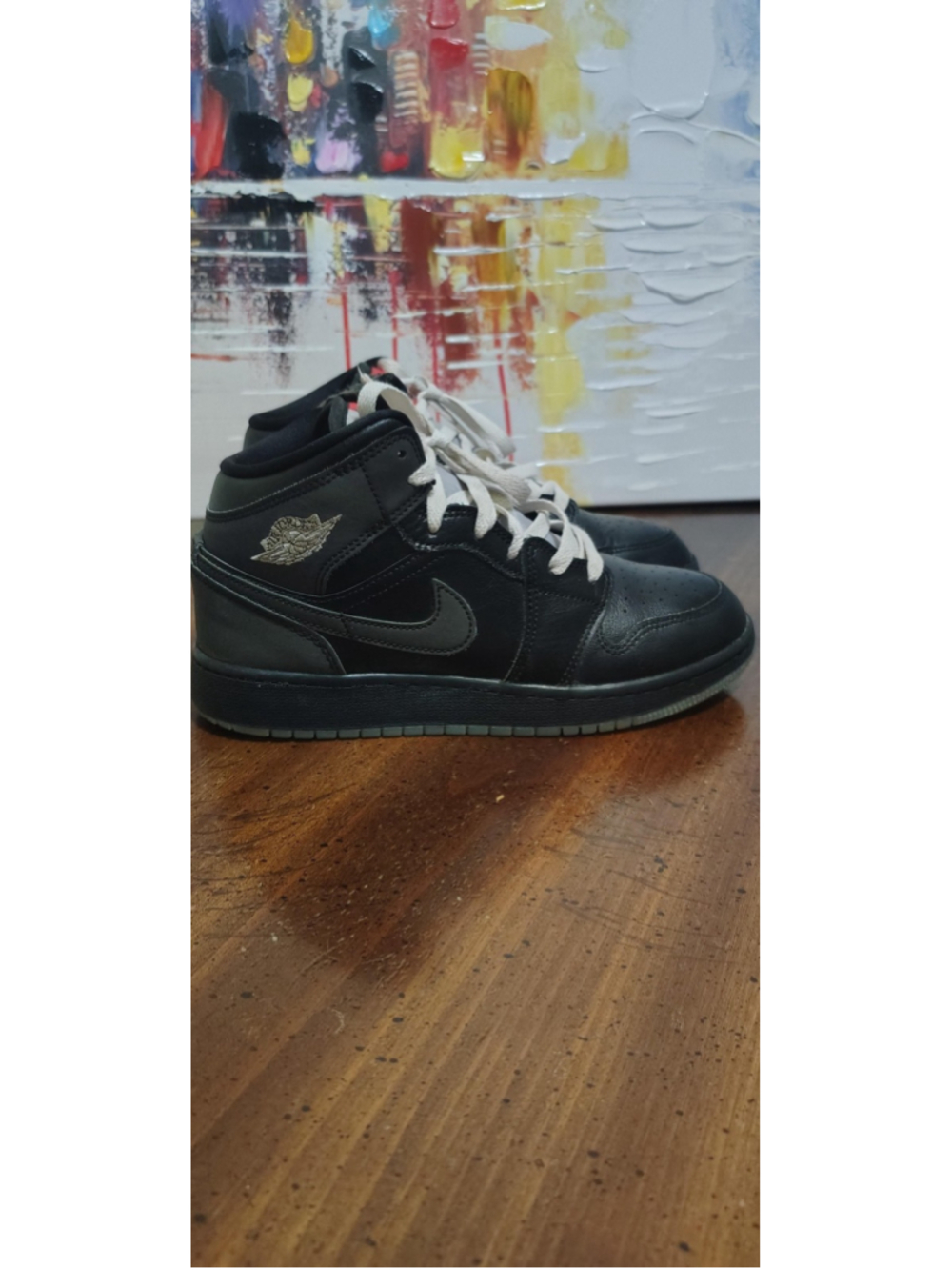 Jordan Air Jordan 1 Mid Shoes Youth Size 5.5Y Black Gray Sneakers HV5180-010